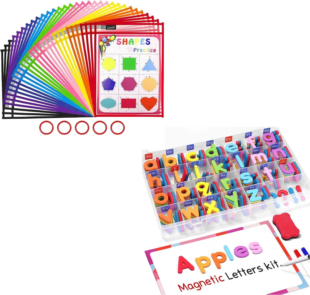 Gamenote Magnetic Letters & Dry-Erase Pockets Set